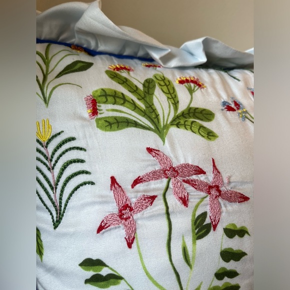 Anthropologie Pernille Rosenkilde Embroidered Pillow Floral Ruffled 18 x 18 - Picture 6 of 12